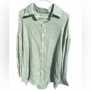 Vitamin A Boyfriend Shirt Women’s M Sage Green Swim Coverup 100% Linen EcoLine